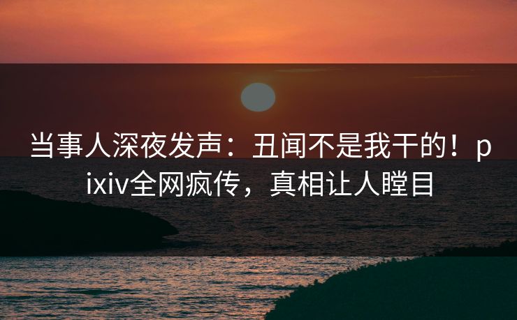 当事人深夜发声：丑闻不是我干的！pixiv全网疯传，真相让人瞠目