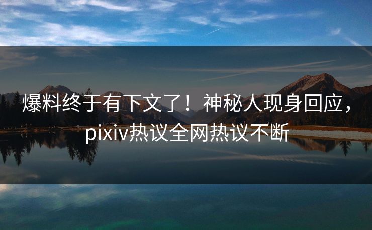 爆料终于有下文了！神秘人现身回应，pixiv热议全网热议不断